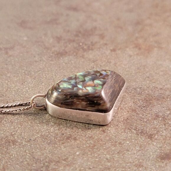 Vintage Artisan Abalone Freeform Sterling Pendant Necklace - Picture 6 of 7